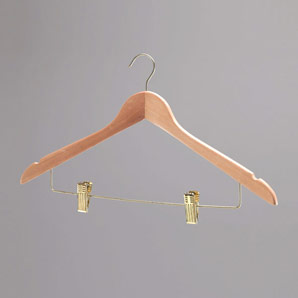 President Wooden Coat Hanger with Skirt Clips (Security. Alamă.)