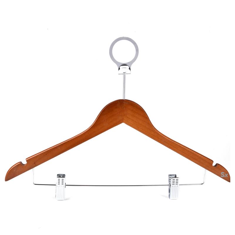 Umeraș antifurt cu clipsuri - lemn Nogal cu inel de siguranță 